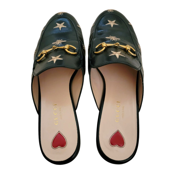 Gucci Bee Star Black Leather Horsebit Princetown Loafers Slides Flats Mules 7 37 - Picture 8 of 11